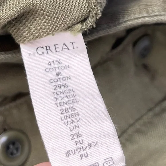 THE GREAT. The Swingy Army Jacket Military Green Utility Short High Low Coat 1 S - Picture 12 of 16